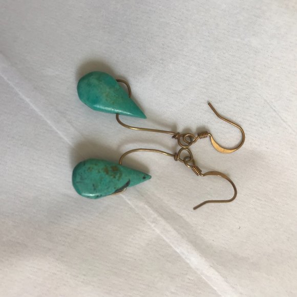 3/$15 Handmade Vintage Gold and Blue Earrrings - Picture 3 of 4